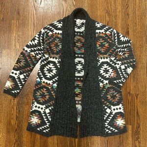 DREAMERS Anthro Fall Tribal Print Cardigan Gray Multicolor Western EUC Sz M